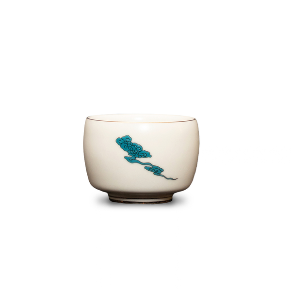 Hand Painted Fortune Tea cup, Red & Blue Patterns | OVO