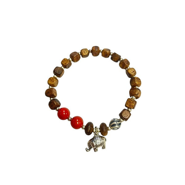 Agarwood bracelet with silver charm #13 | OVO