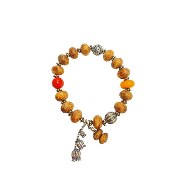 Agarwood bracelet with silver charm #15 | OVO