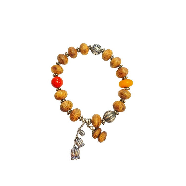 Agarwood bracelet with silver charm #15 | OVO