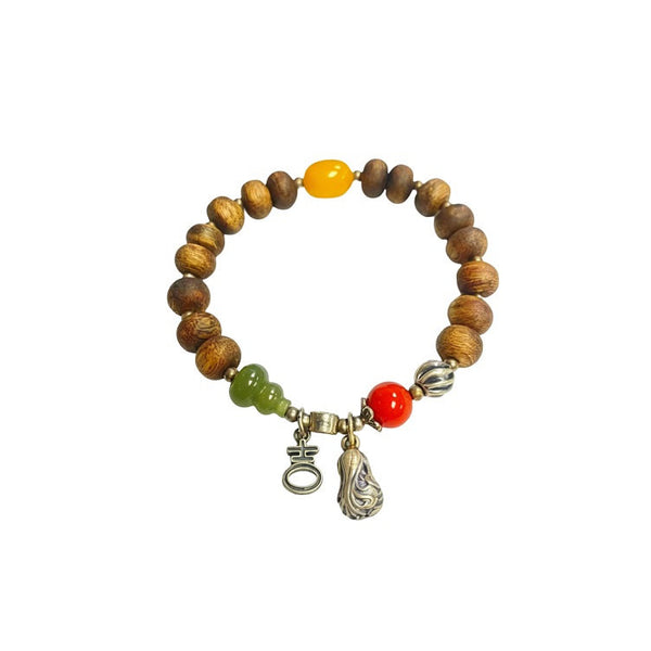 Agarwood bracelet with silver charm #6 | OVO