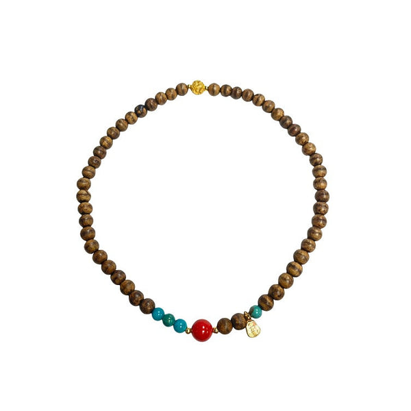 Agarwood bracelet with silver charm #8 | OVO