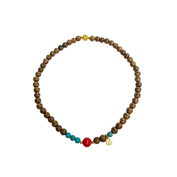 Agarwood bracelet with silver charm #8 | OVO