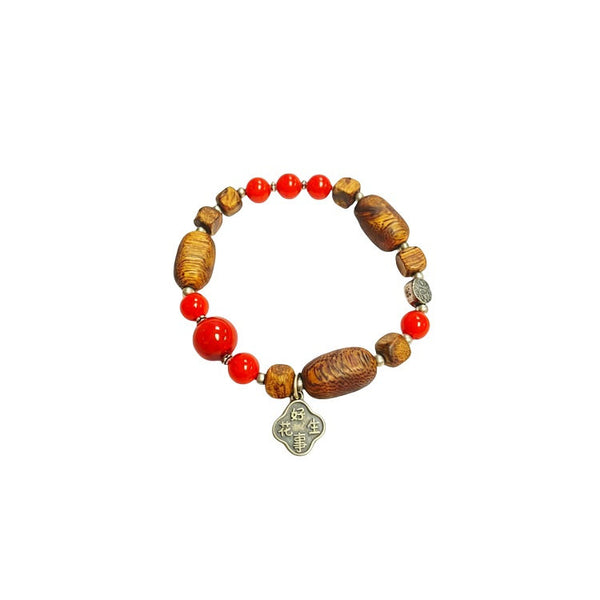 Agarwood bracelet with silver charm #9 | OVO