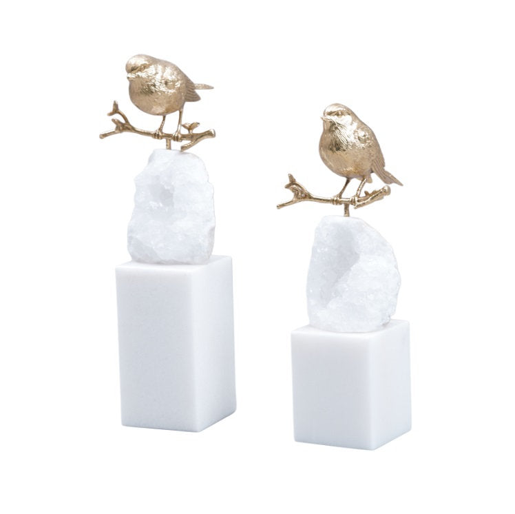 Golden Bird on White Stone