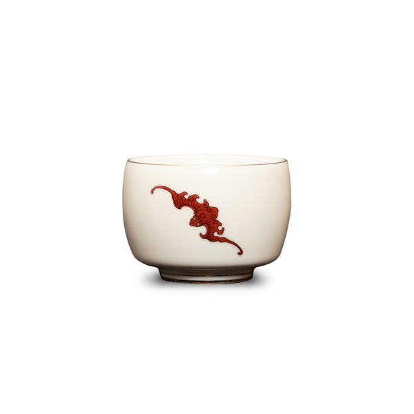 Hand Painted Fortune Tea cup, Red & Blue Patterns | OVO