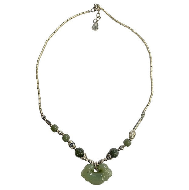 Jade necklace with silver charm #30 | OVO