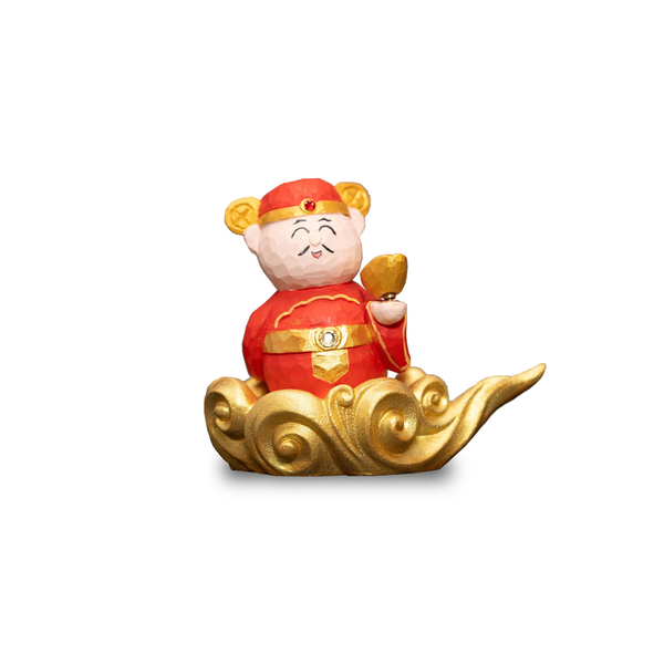 Joyful God of Wealth with Stone Base, Red and Matt Gold | OVO