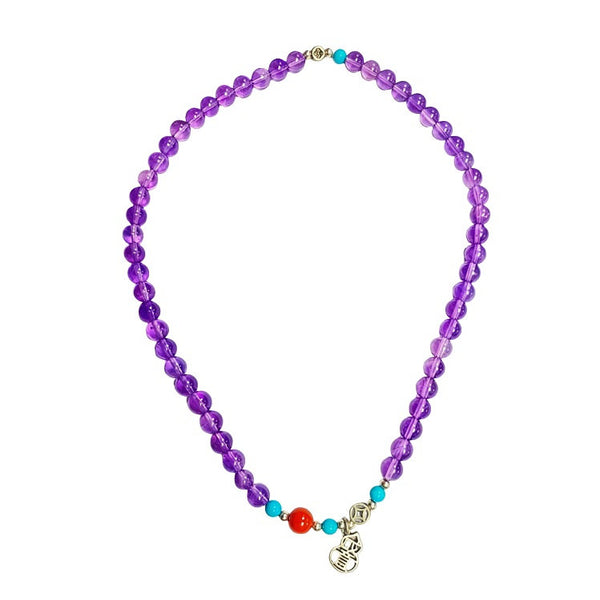 Purple crystal bracelet with silver charm #25
