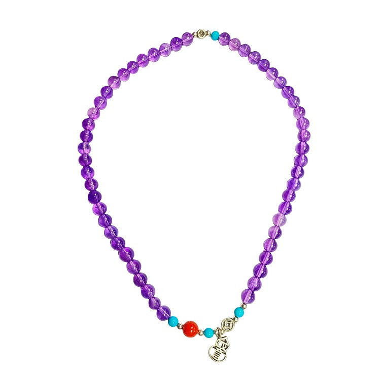 Purple crystal bracelet with silver charm #25