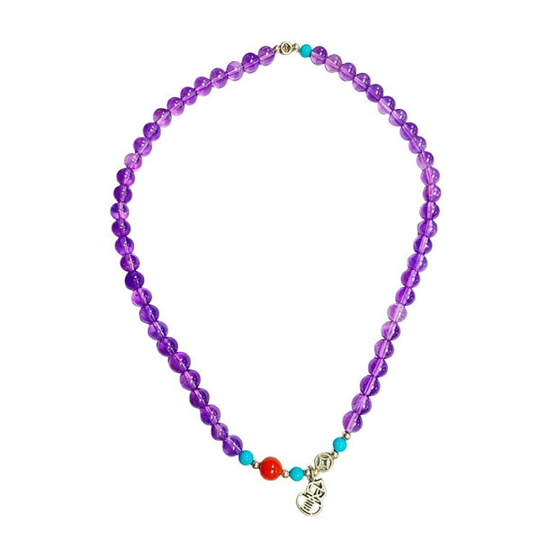 Purple crystal bracelet with silver charm #25