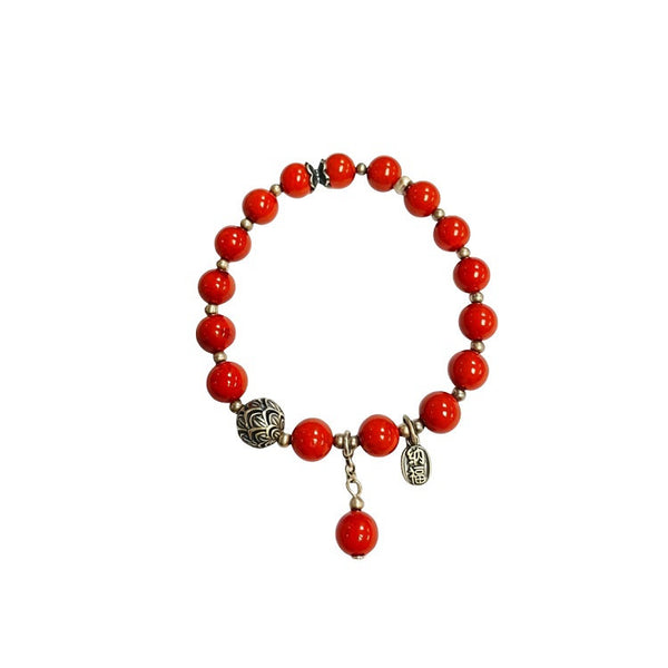 Red agate bracelet with silver charm #18