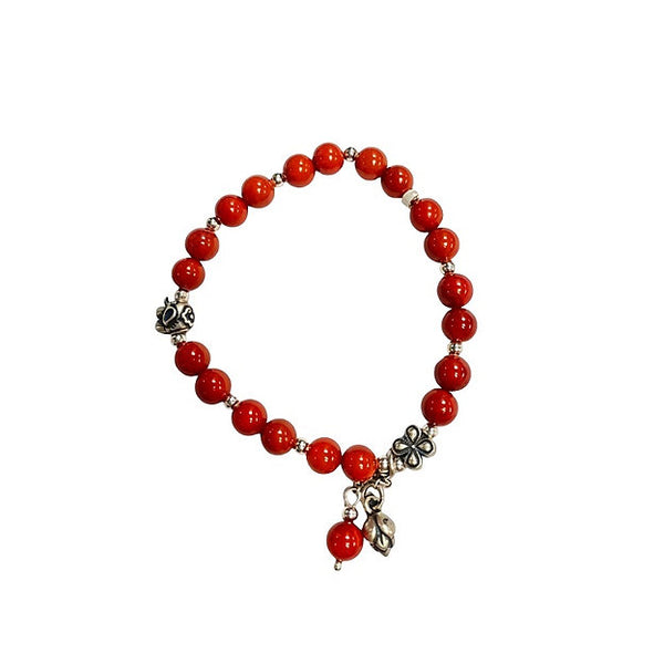 Red agate bracelet with silver charm #19