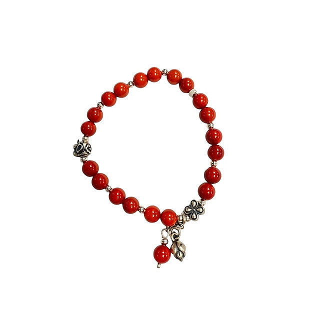 Red agate bracelet with silver charm #19