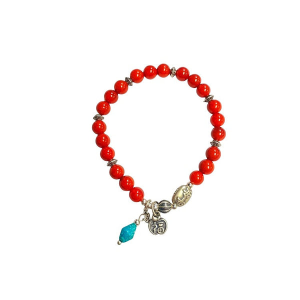 Red agate bracelet with silver charm #20 | OVO
