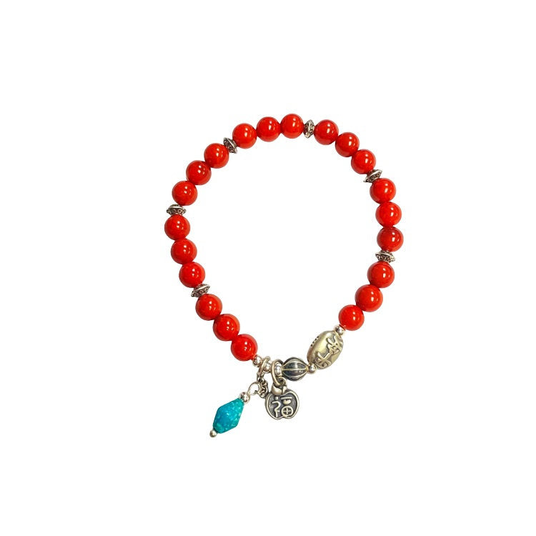 Red agate bracelet with silver charm #20 | OVO