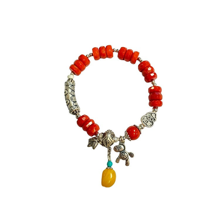 Red agate bracelet with silver charm #26 | OVO