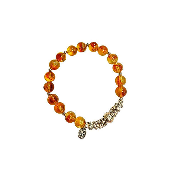 Yellow agate bracelet with silver charm #28