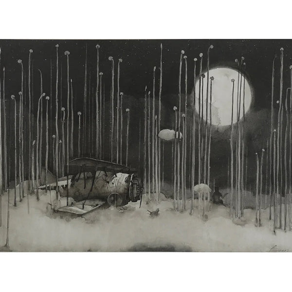 BIPLANE FULL MOON - Ink Painting 1 | OVO