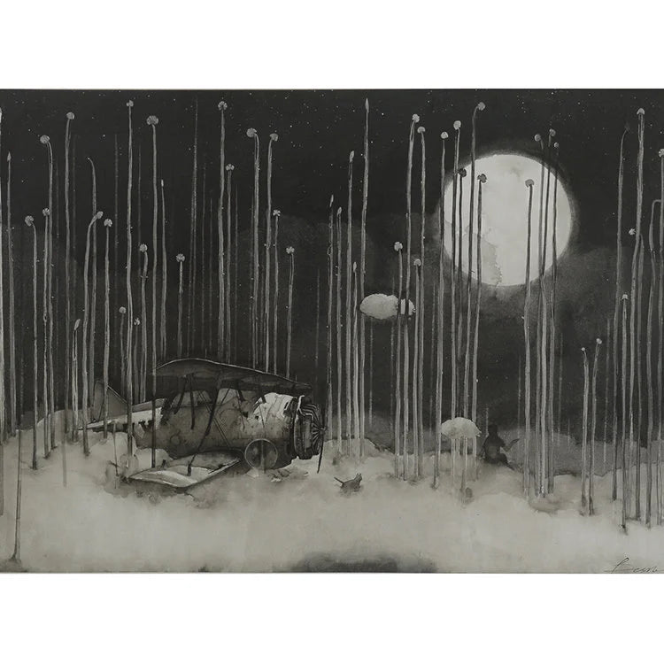 BIPLANE FULL MOON - Ink Painting 1 | OVO