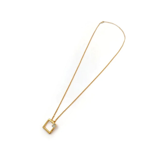 BRASS Square Pendant Necklace with Gem Stone