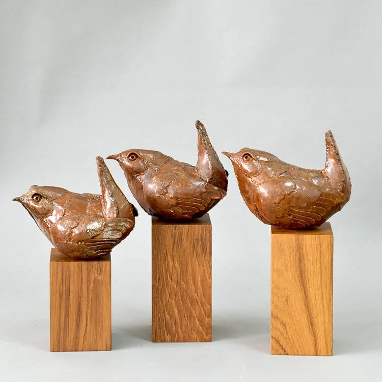 BRONZE Bird on Wooden Stand
