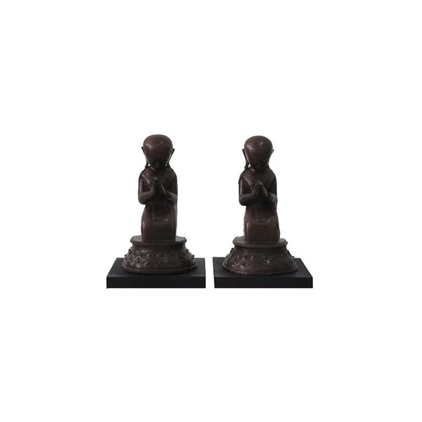 BRONZE Sitting Monk with Lotus Base #1 - Pair with Stand