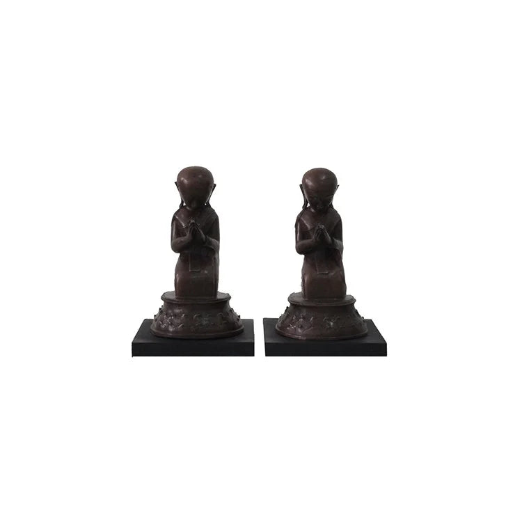 BRONZE Sitting Monk with Lotus Base #1 - Pair with Stand