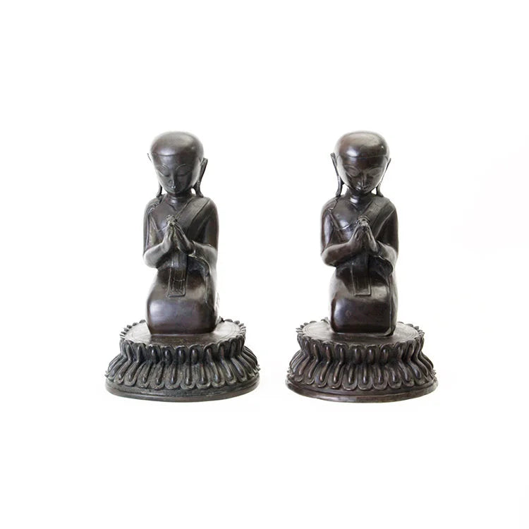 BRONZE Sitting Monk with Lotus Base #2 Pair with Stand