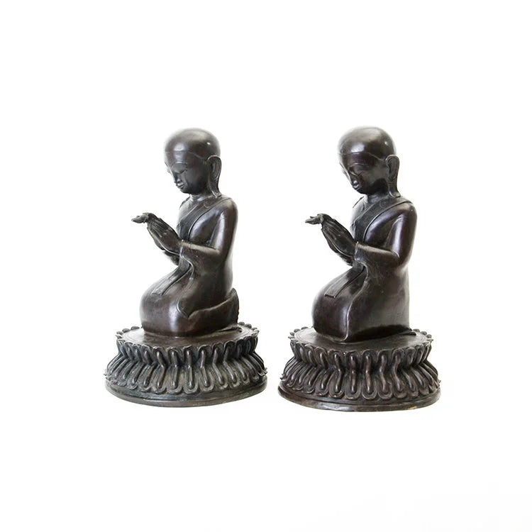 BRONZE Sitting Monk with Lotus Base #2 Pair with Stand