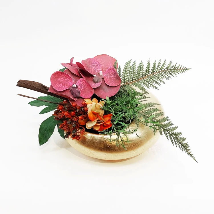 Gold Plated Metal Pot with Artificial Flower #4  | OVO