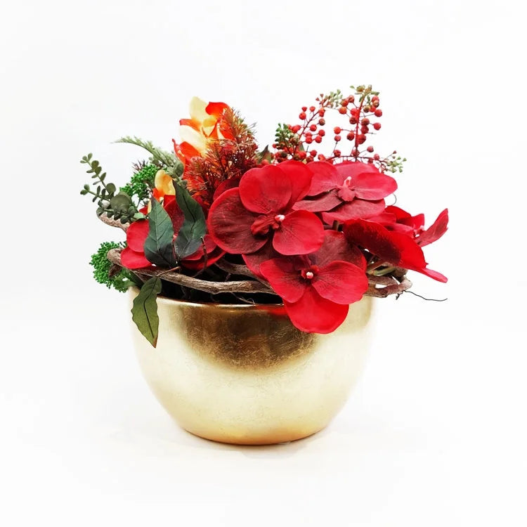 Gold Plated Metal Pot with Artificial Flower #4  | OVO