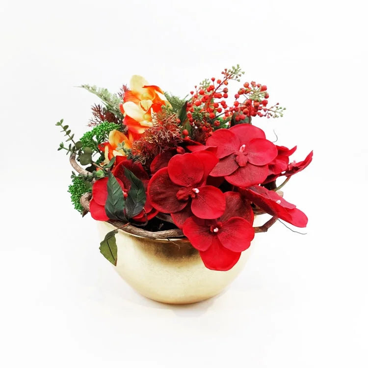 Gold Plated Metal Pot with Artificial Flower #4  | OVO