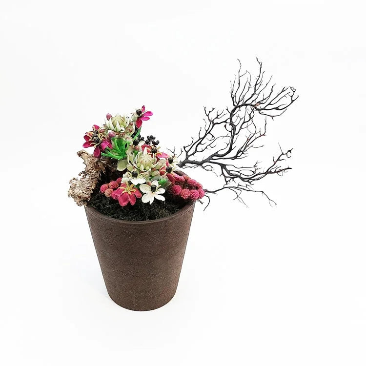 Nature Round Pot with Artificial Flower | OVO