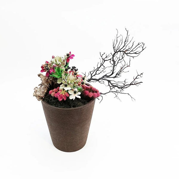 Nature Round Pot with Artificial Flower | OVO