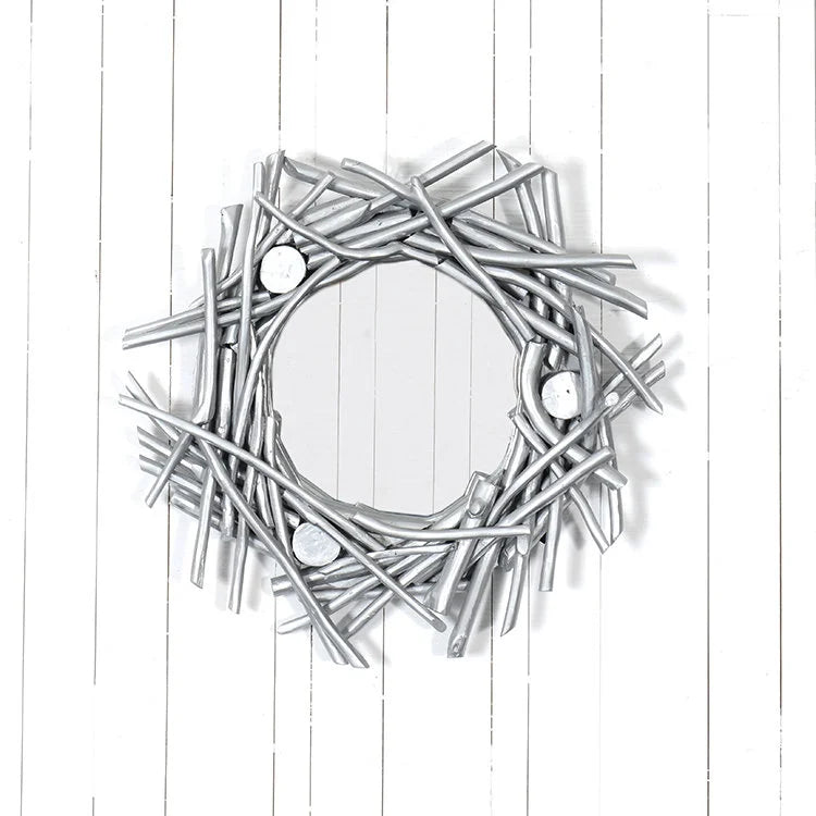 TEAK Branches Round Mirror - Silver