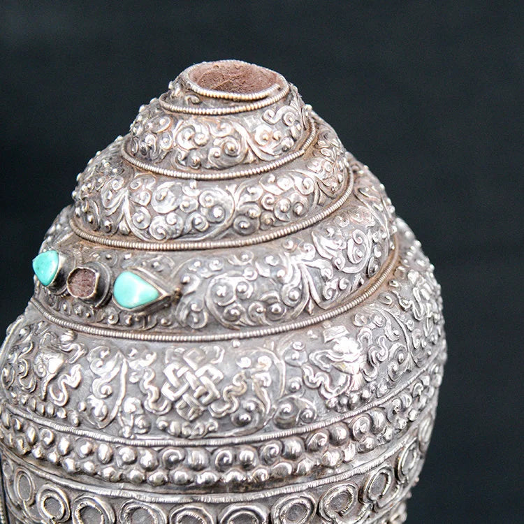 TIBETAN Buddhist Conch Shell with Silver Handcrafted