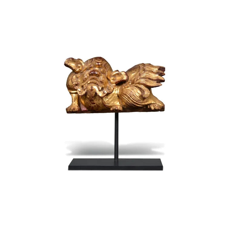 WOOD Lion & Flower with Stand (set of 3)