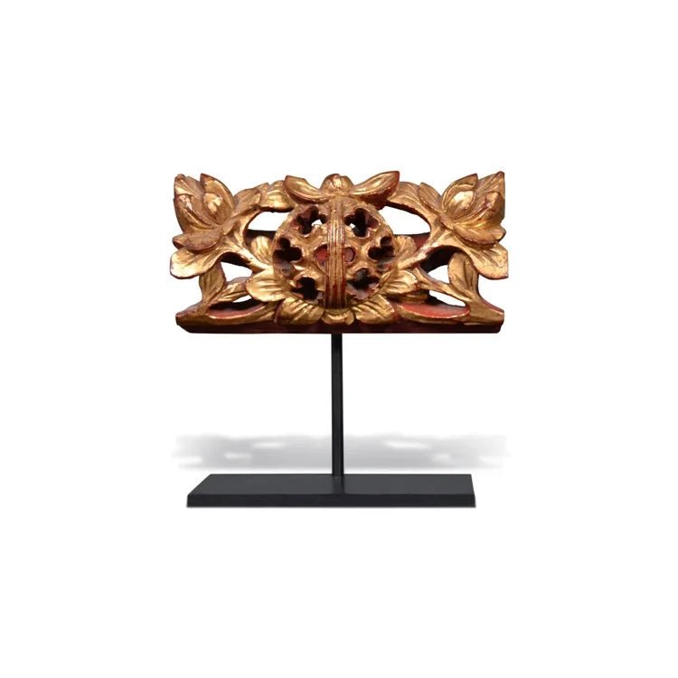 WOOD Lion & Flower with Stand (set of 3)
