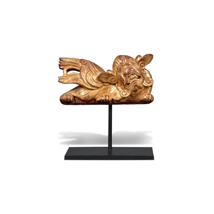 WOOD Lion & Flower with Stand (set of 3)